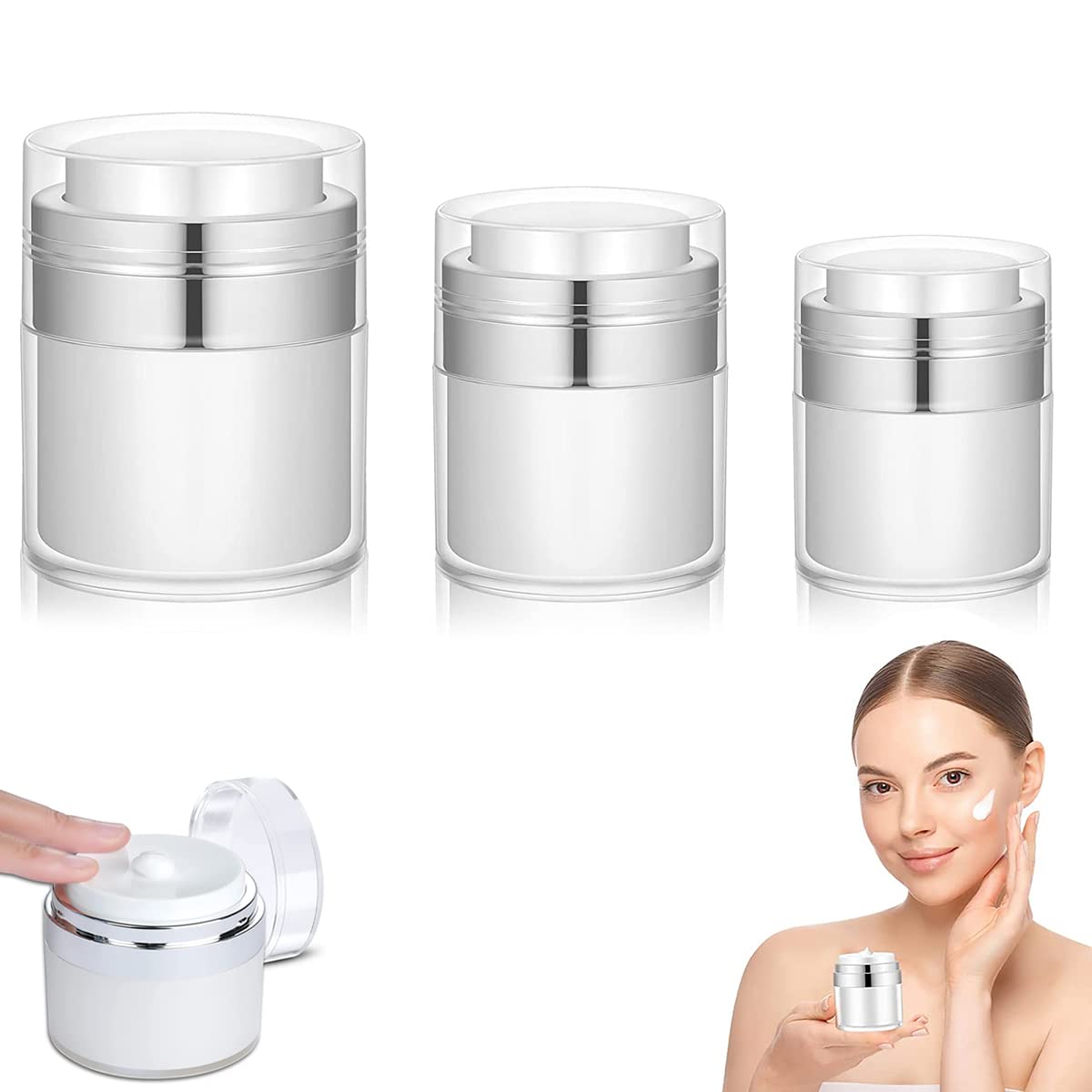 MAYCREATE 3pcs Face Cream Jar Vacuum Bottle, Empty Lotion Dispenser for Travel, Thicken Acrylic Cosmetic Containers Leakproof Airless Pump Bottles Jars for Cream, Gel & Lotion (0.5oz+1oz+1.7oz) MAYCREATE 3pcs Face Cream Jar Vacuum Bottle, Empty Lotion Dispenser for Travel, Thicken Acrylic Cosmetic Containers Leakproof Airless Pump Bottles Jars for Cream, Gel & Lotion (0.5oz+1oz+1.7oz)